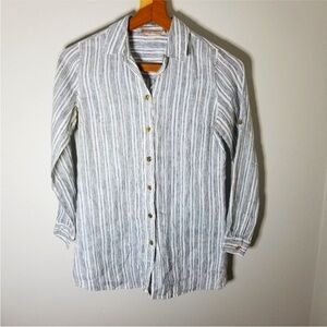Tory Burch Striped Navy White Striped Linen Tunic Shirt Blouse Top XS